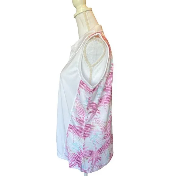 Pebble Beach XL Dry-Luxe Performance Sleeveles Polo Shirt Top White Pink Stretch - Picture 4 of 14